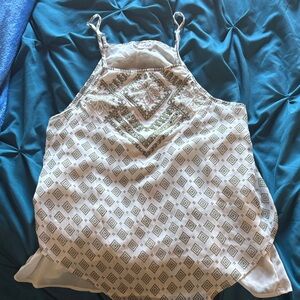 Women's White and Green Patterned Top